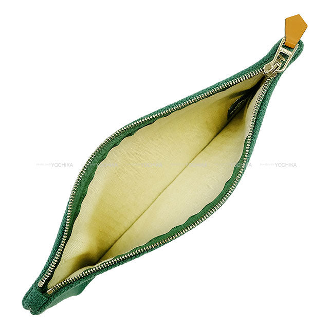 [Pre-loved] HERMES Pouch Flat Pouch PM H Natte Saddle green Wool twill/Toile Chevrons[LIKE NEW][Authentic]