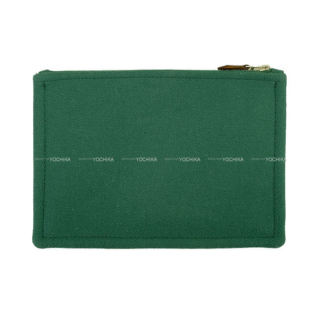 [Pre-loved] HERMES Pouch Flat Pouch PM H Natte Saddle green Wool twill/Toile Chevrons[LIKE NEW][Authentic]
