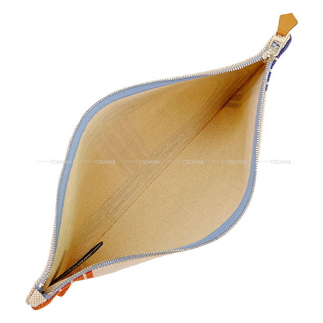 HERMES Pouch Yachting flat pouch GM in Maillon marine print Marine/Brique(36)/Aqua(79) Toile H[EXCELLENT][Authentic]