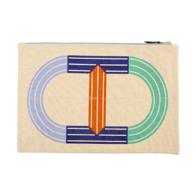HERMES Pouch Yachting flat pouch GM in Maillon marine print Marine/Brique(36)/Aqua(79) Toile H[EXCELLENT][Authentic]