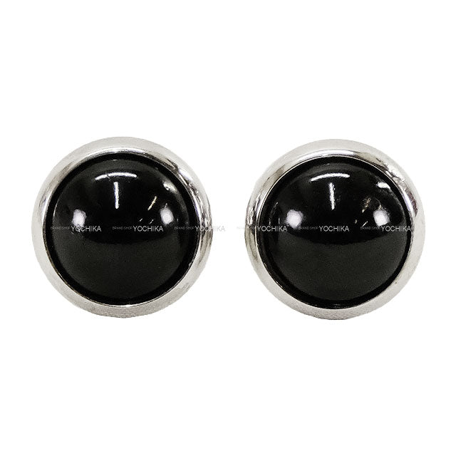 HERMES pierced earring Eclipse Cloisonne Vintage Noir (Black) Silver HW[EXCELLENT][Authentic]