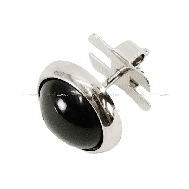 HERMES pierced earring Eclipse Cloisonne Vintage Noir (Black) Silver HW[EXCELLENT][Authentic]