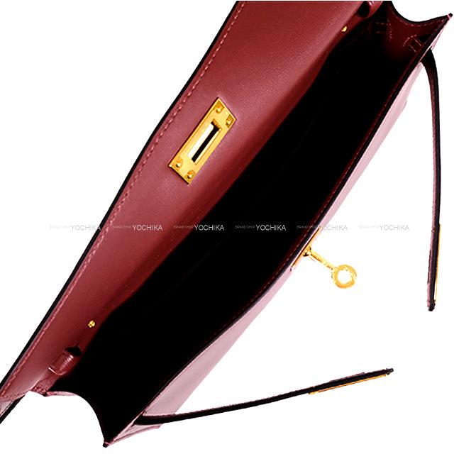 HERMES Clutch bag Kelly Elan Rouge H Box Calf Gold HW Stamp W[EXCELLENT][Authentic]