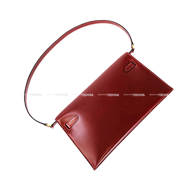 HERMES Clutch bag Kelly Elan Rouge H Box Calf Gold HW Stamp W[EXCELLENT][Authentic]
