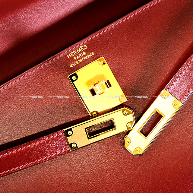 HERMES Clutch bag Kelly Elan Rouge H Box Calf Gold HW Stamp W[EXCELLENT][Authentic]