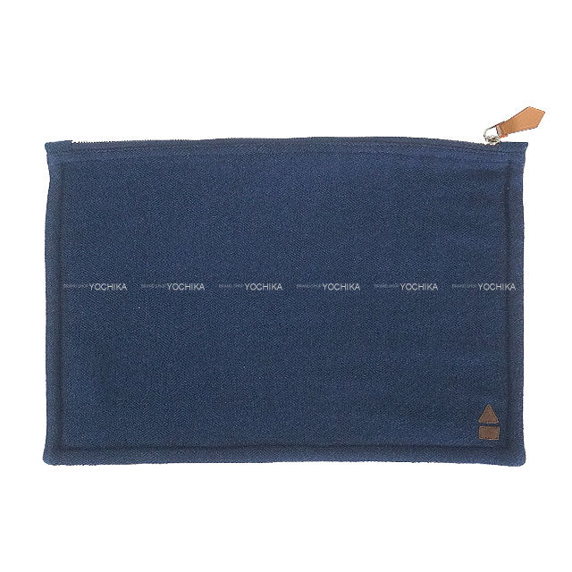 HERMES Travel Pouch Traveler 3-Piece Set Pouch Socks Eye Mask Indigo Blue Cashmere[EXCELLENT][Authentic]