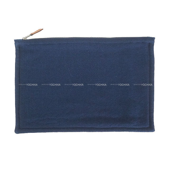 HERMES Travel Pouch Traveler 3-Piece Set Pouch Socks Eye Mask Indigo Blue Cashmere[EXCELLENT][Authentic]
