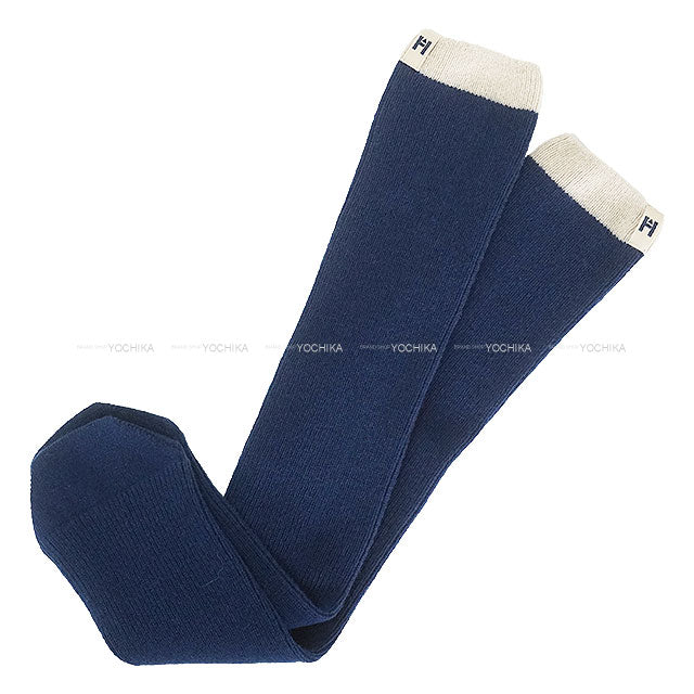 HERMES Travel Pouch Traveler 3-Piece Set Pouch Socks Eye Mask Indigo Blue Cashmere[EXCELLENT][Authentic]