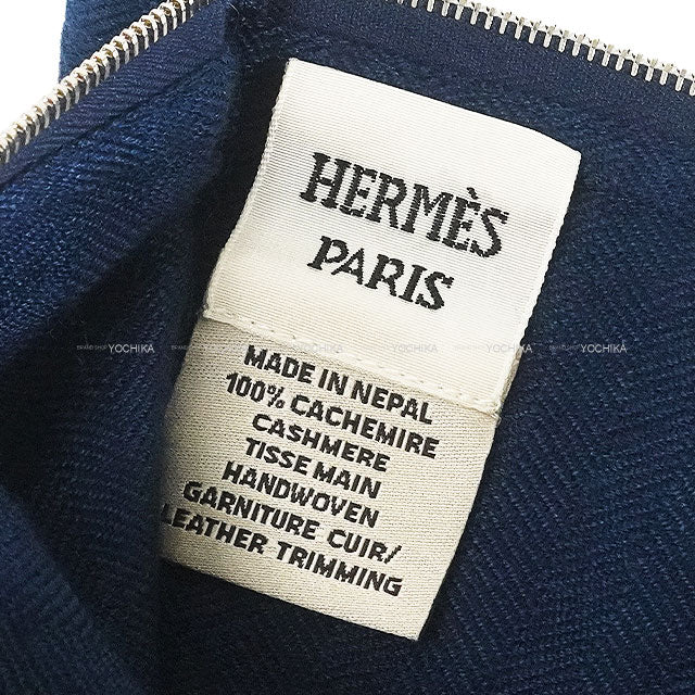HERMES Travel Pouch Traveler 3-Piece Set Pouch Socks Eye Mask Indigo Blue Cashmere[EXCELLENT][Authentic]