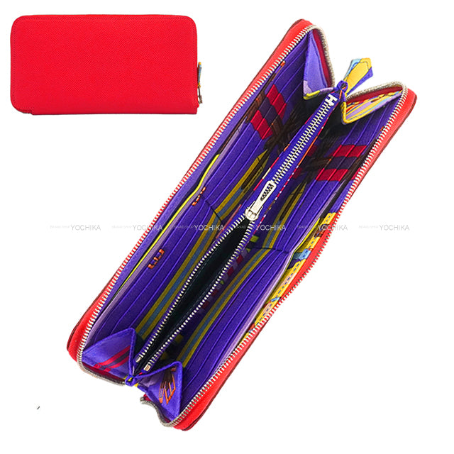 HERMES long wallet Azap Silk'in Long Sangles Bougainvillier/Bleu Electrique Veau Epsom/Veau Barenia/Silk Silver HW Stamp □R[EXCELLENT][Authentic]