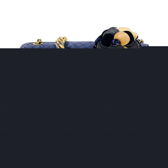 [Pre-loved] CHANEL Shoulder bag Camellia Chain Matelasse COCO Mark Pouch Navy/Yellow Velour Mat Gold HW[LIKE NEW][Authentic]