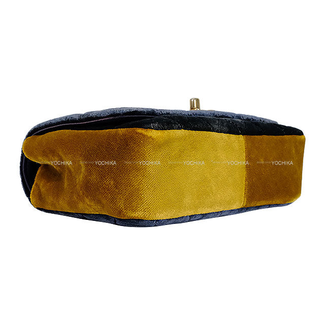 [Pre-loved] CHANEL Shoulder bag Camellia Chain Matelasse COCO Mark Pouch Navy/Yellow Velour Mat Gold HW[LIKE NEW][Authentic]