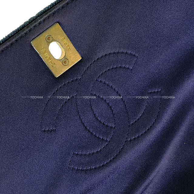 [Pre-loved] CHANEL Shoulder bag Camellia Chain Matelasse COCO Mark Pouch Navy/Yellow Velour Mat Gold HW[LIKE NEW][Authentic]