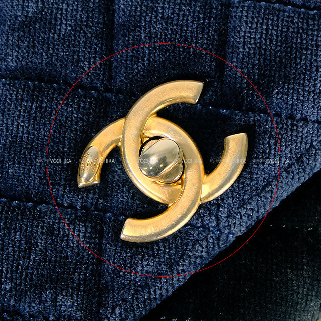 [Pre-loved] CHANEL Shoulder bag Camellia Chain Matelasse COCO Mark Pouch Navy/Yellow Velour Mat Gold HW[LIKE NEW][Authentic]