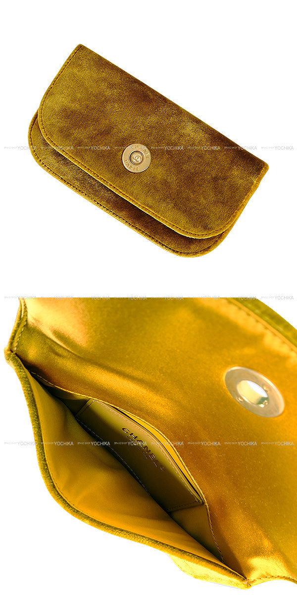 [Pre-loved] CHANEL Shoulder bag Camellia Chain Matelasse COCO Mark Pouch Navy/Yellow Velour Mat Gold HW[LIKE NEW][Authentic]