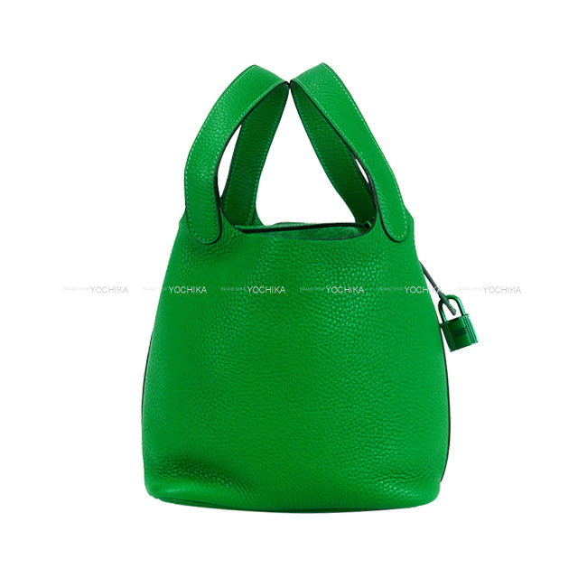 [Pre-loved] HERMES Handbag Picotin Lock 18 PM Monochrome SO GREEN Bambou Taurillon Clemence Mat Green HW Stamp Z[LIKE NEW][Authentic]