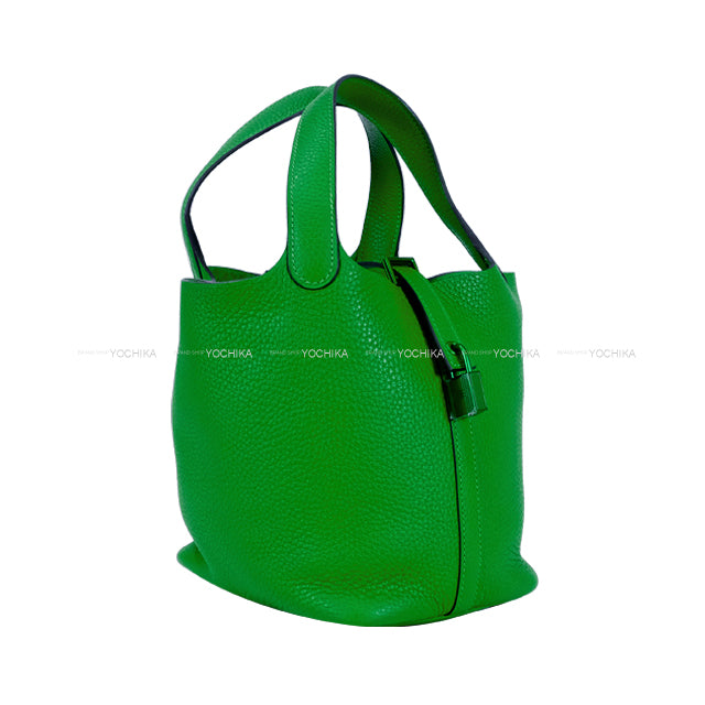 [Pre-loved] HERMES Handbag Picotin Lock 18 PM Monochrome SO GREEN Bambou Taurillon Clemence Mat Green HW Stamp Z[LIKE NEW][Authentic]