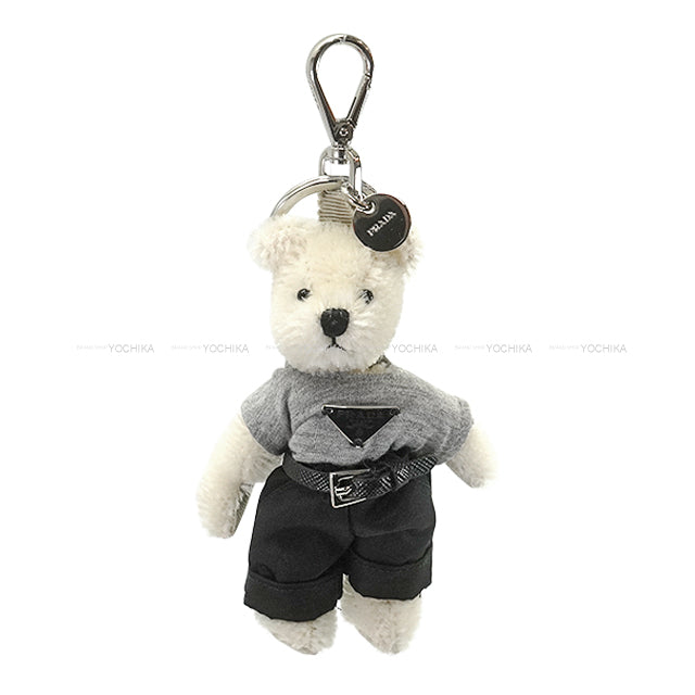 PRADA bag charm Teddy with metal ring Blanc (White) Silver HW 2T051-2C4F-T0009[BRAND NEW][Authentic]