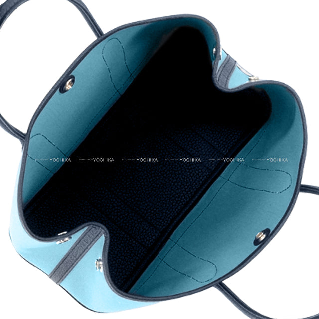 HERMES tote bag Garden Party 30 TPM Bleu Jean/Blue Indigo Toile Militaire/Veau Negonda Silver HW Stamp B[ALMOST NEW][Authentic]