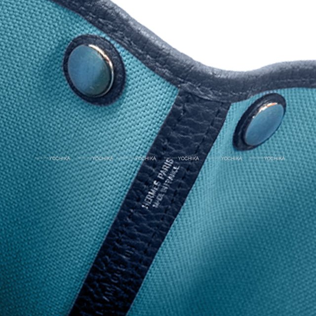 HERMES tote bag Garden Party 30 TPM Bleu Jean/Blue Indigo Toile Militaire/Veau Negonda Silver HW Stamp B[ALMOST NEW][Authentic]