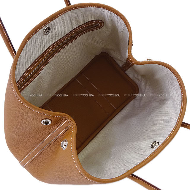 HERMES tote bag Garden Party 30 TPM All Leather Gold Veau Negonda Silver HW Stamp Z[EXCELLENT][Authentic]