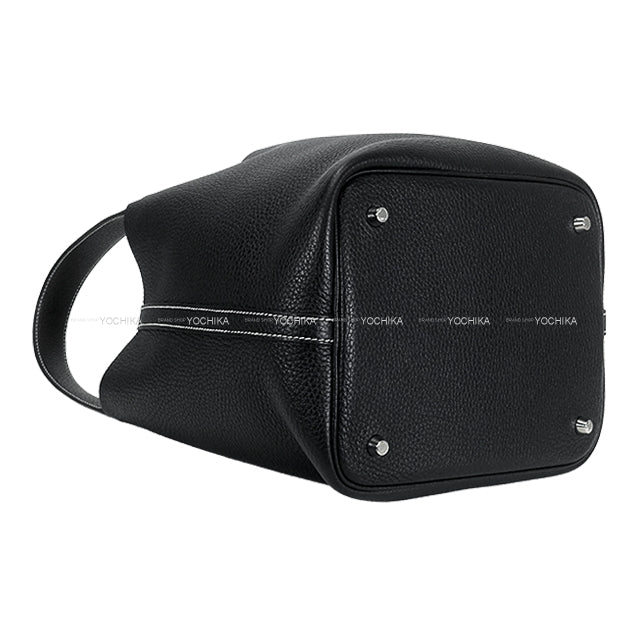 [Pre-loved] HERMES Handbag Picotin Lock 22 MM White Stitch Noir (Black) Taurillon Clemence Silver HW Stamp U[LIKE NEW][Authentic]