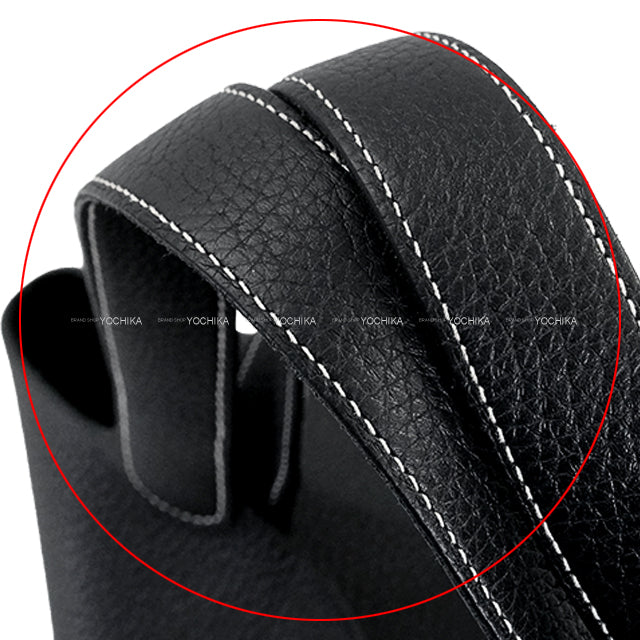 [Pre-loved] HERMES Handbag Picotin Lock 22 MM White Stitch Noir (Black) Taurillon Clemence Silver HW Stamp U[LIKE NEW][Authentic]