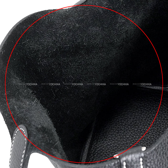 [Pre-loved] HERMES Handbag Picotin Lock 22 MM White Stitch Noir (Black) Taurillon Clemence Silver HW Stamp U[LIKE NEW][Authentic]