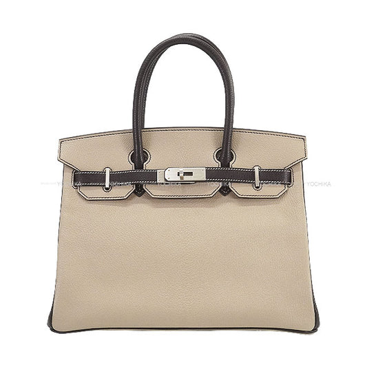 HERMES Handbag Birkin30 Personal Order HSS Hot Stamped Cheval Gris Tourterelle/Noir (Black) Chevre Mysore Mat Silver HW Stamp B[EXCELLENT][Authentic]