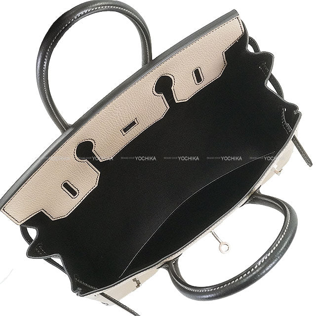 HERMES Handbag Birkin30 Personal Order HSS Hot Stamped Cheval Gris Tourterelle/Noir (Black) Chevre Mysore Mat Silver HW Stamp B[EXCELLENT][Authentic]