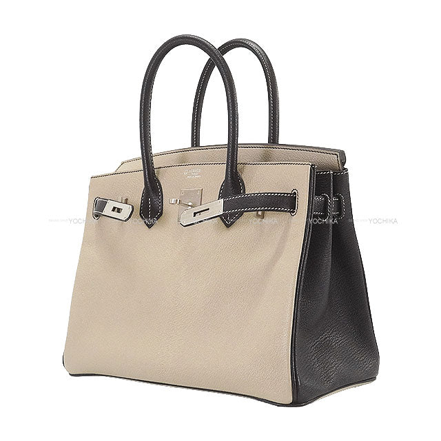 HERMES Handbag Birkin30 Personal Order HSS Hot Stamped Cheval Gris Tourterelle/Noir (Black) Chevre Mysore Mat Silver HW Stamp B[EXCELLENT][Authentic]