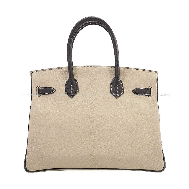HERMES Handbag Birkin30 Personal Order HSS Hot Stamped Cheval Gris Tourterelle/Noir (Black) Chevre Mysore Mat Silver HW Stamp B[EXCELLENT][Authentic]