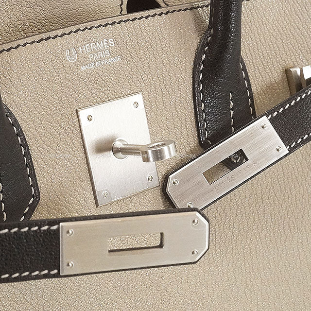 HERMES Handbag Birkin30 Personal Order HSS Hot Stamped Cheval Gris Tourterelle/Noir (Black) Chevre Mysore Mat Silver HW Stamp B[EXCELLENT][Authentic]