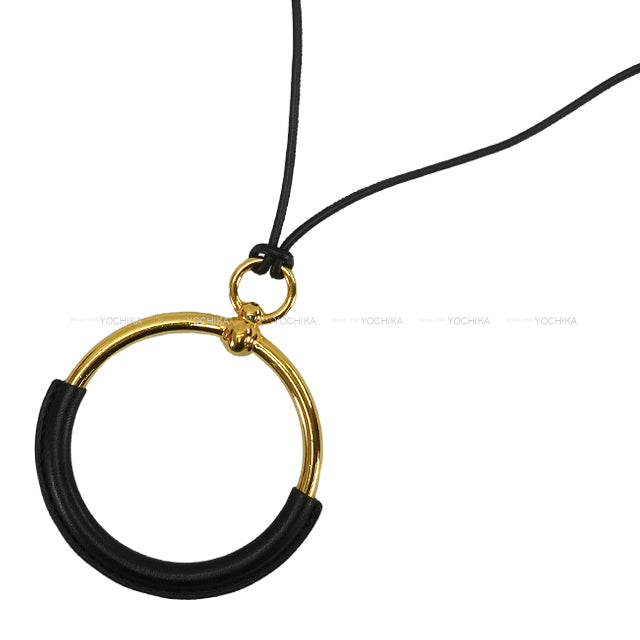 [Pre-loved] HERMES necklace Grand Loop Pendant Noir (Black) Veau Swift/Metal Gold HW[LIKE NEW][Authentic]