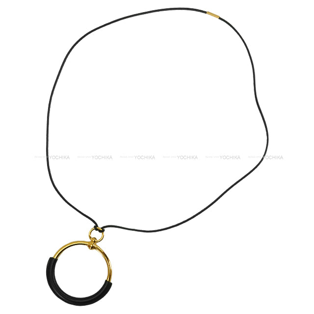 [Pre-loved] HERMES necklace Grand Loop Pendant Noir (Black) Veau Swift/Metal Gold HW[LIKE NEW][Authentic]