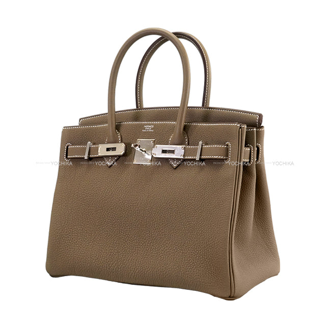 HERMES Handbag Birkin30 Etoupe Veau Togo Silver HW Stamp W[EXCELLENT][Authentic]