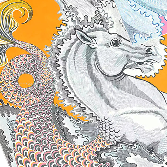 HERMES scarf Carre 90 Double Face Cheval Sirene Jaune d Or/Gris/Rose Silk100%[EXCELLENT][Authentic]