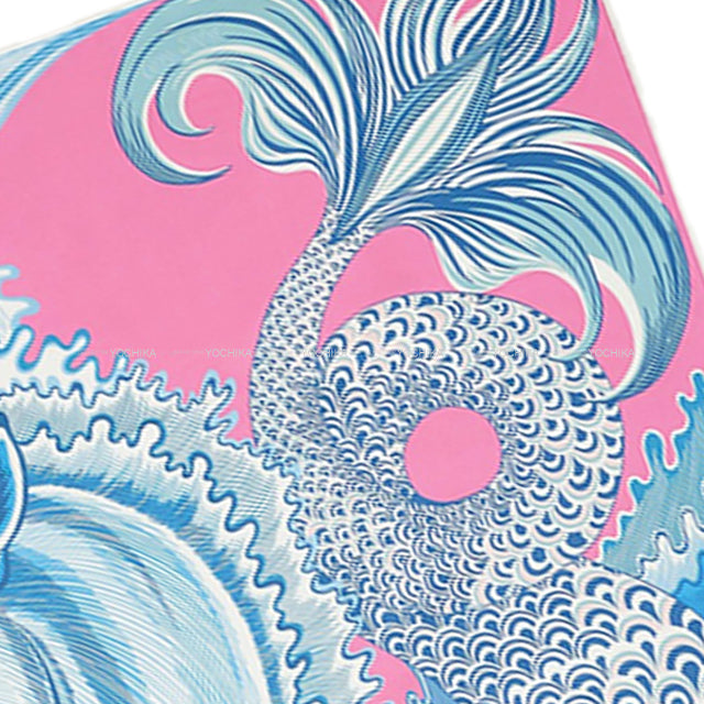 HERMES scarf Carre 90 Double Face Cheval Sirene Jaune d Or/Gris/Rose Silk100%[EXCELLENT][Authentic]