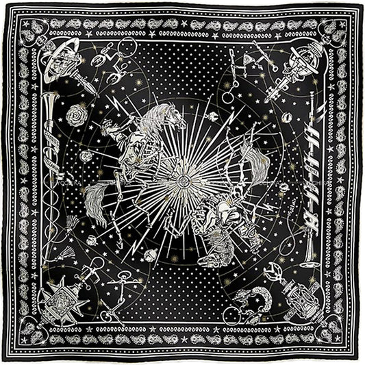HERMES scarf Bandana Carre 55 Chorus Stellarum Noir (Black)/Blanc (White) Silk100%[EXCELLENT][Authentic]