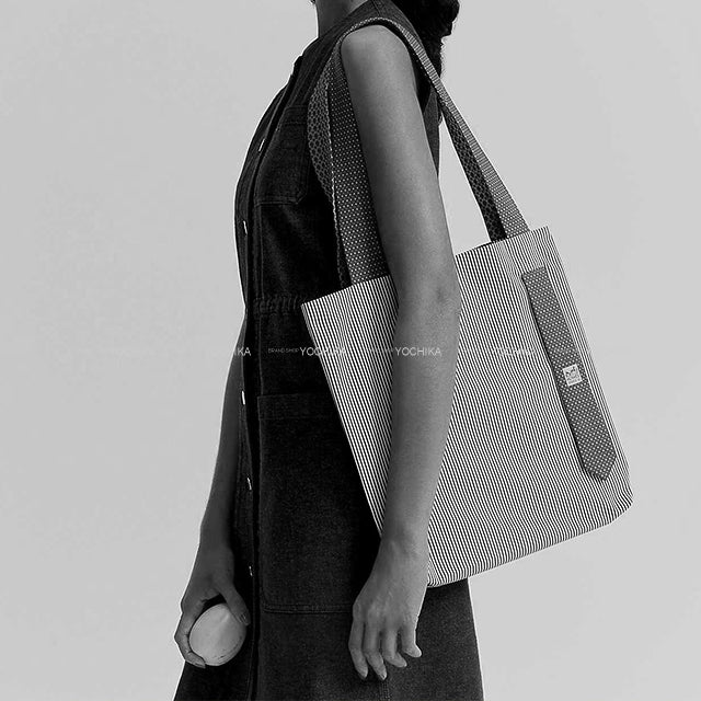 HERMES tote bag Petit H tie Vert/Marine Cotton/Silk100%[EXCELLENT][Authentic]