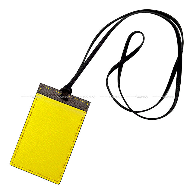 HERMES card holder Petit H Holder Etain/Jaune/Noir (Black) Veau Epsom[EXCELLENT][Authentic]
