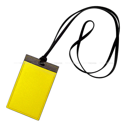 HERMES card holder Petit H Holder Etain/Jaune/Noir (Black) Veau Epsom[EXCELLENT][Authentic]