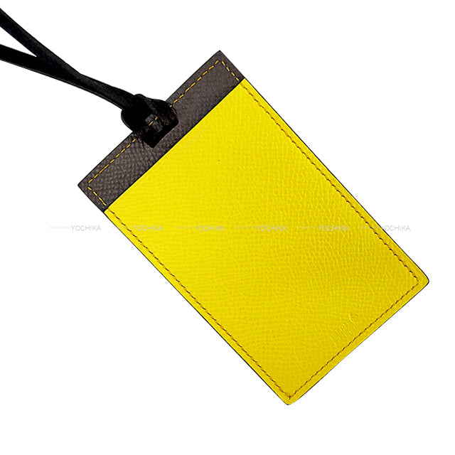 HERMES card holder Petit H Holder Etain/Jaune/Noir (Black) Veau Epsom[EXCELLENT][Authentic]