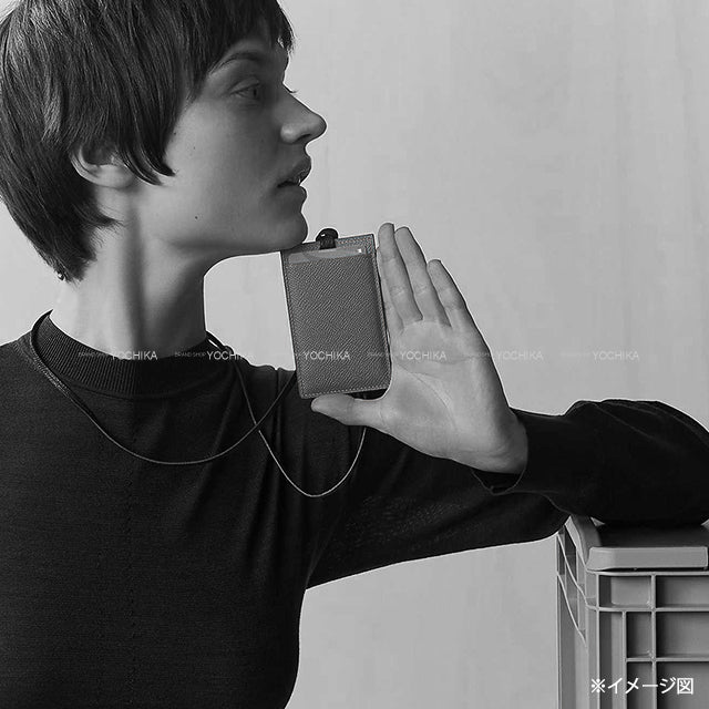 HERMES card holder Petit H Holder Etain/Jaune/Noir (Black) Veau Epsom[EXCELLENT][Authentic]