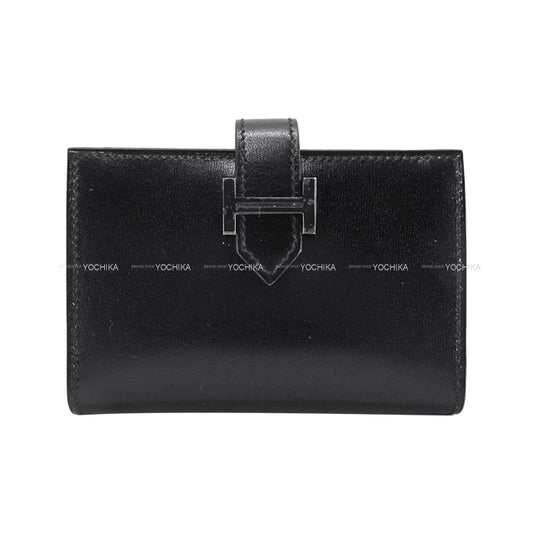 HERMES card holder Bearn Card holder SO BLACK Monochrome Noir (Black) Box Calf Black HW Stamp B[EXCELLENT][Authentic]
