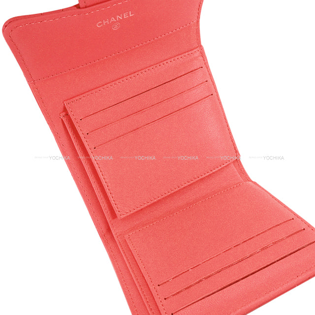 CHANEL Tri-fold wallet Classic Matelasse COCO mark with Coin Case Small Flap Pink Lambskin Black HW AP0231[ALMOST NEW][Authentic]