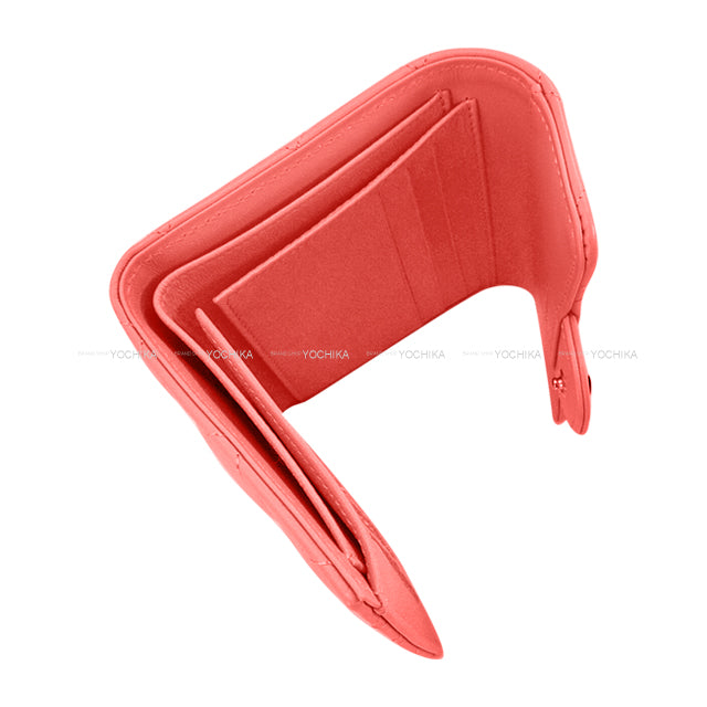 CHANEL Tri-fold wallet Classic Matelasse COCO mark with Coin Case Small Flap Pink Lambskin Black HW AP0231[ALMOST NEW][Authentic]