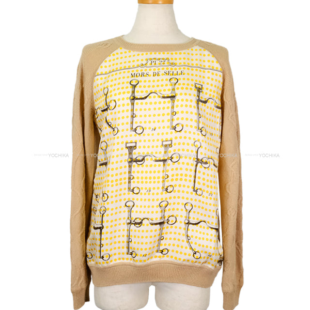 HERMES Knit Twillaine MORS DE SELLE Jaune vif Silk/Camel #38[EXCELLENT][Authentic]