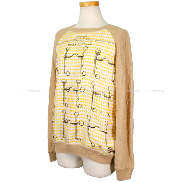 HERMES Knit Twillaine MORS DE SELLE Jaune vif Silk/Camel #38[EXCELLENT][Authentic]