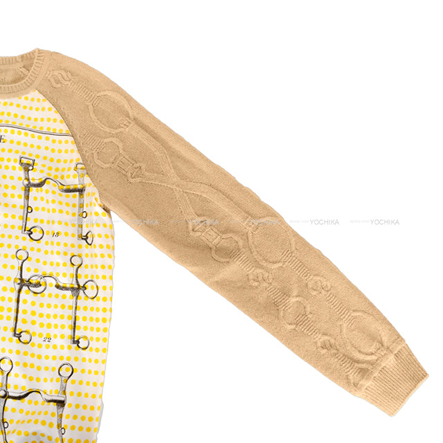 HERMES Knit Twillaine MORS DE SELLE Jaune vif Silk/Camel #38[EXCELLENT][Authentic]